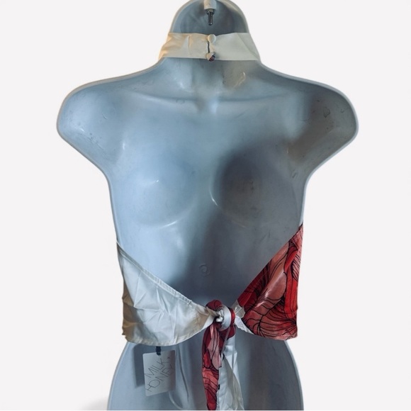 Milk & Honey Printed Pant Set Size Large White Red Halter Top Wide Leg Pants NEW - Picture 6 of 15